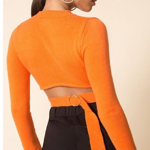 Superdown Iris Cutout Back Orange Long Sleeve Knit Sweater Size Large - Picture 2 of 10